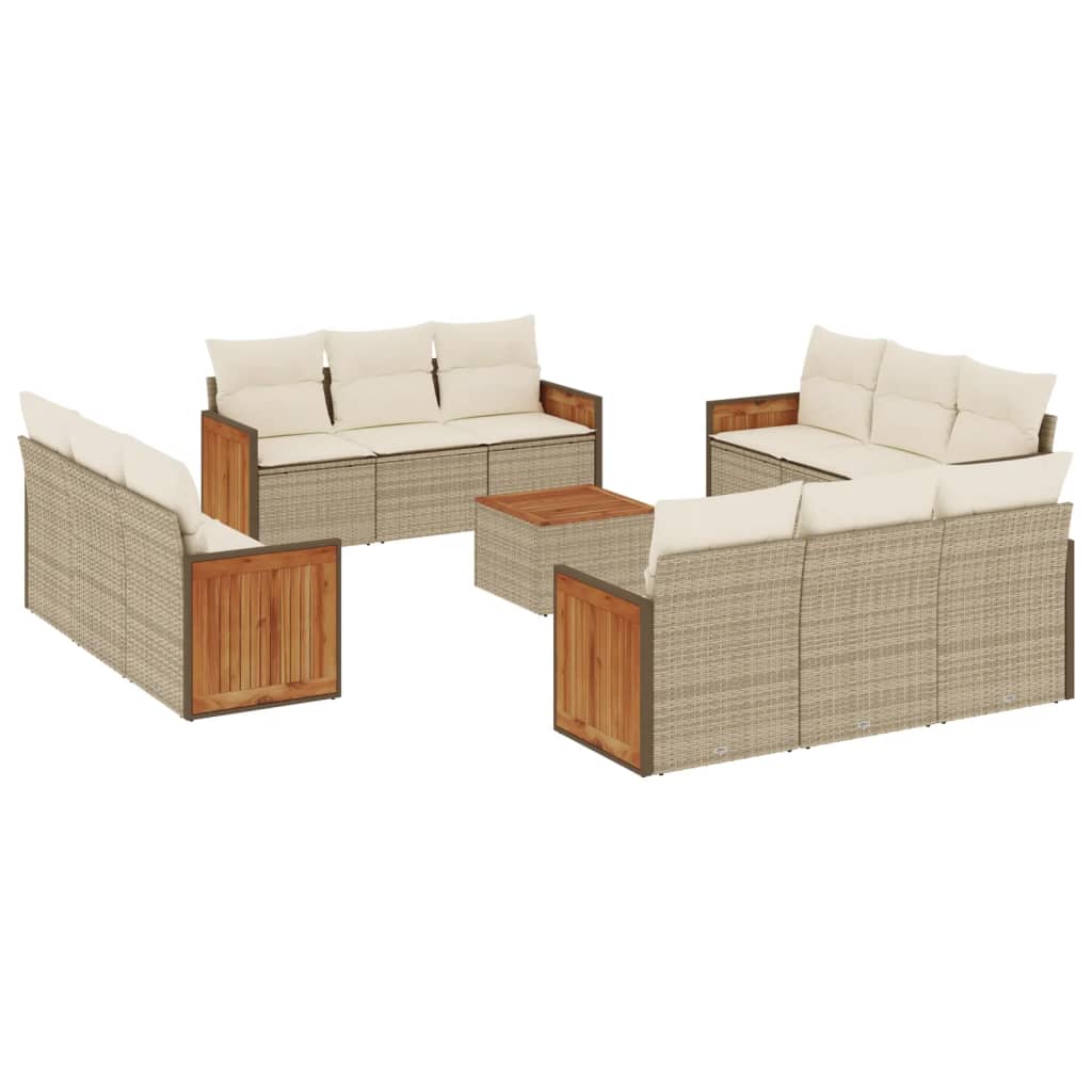 Set Divano da Giardino 13 pz con Cuscini Beige in Polyrattan 3227521