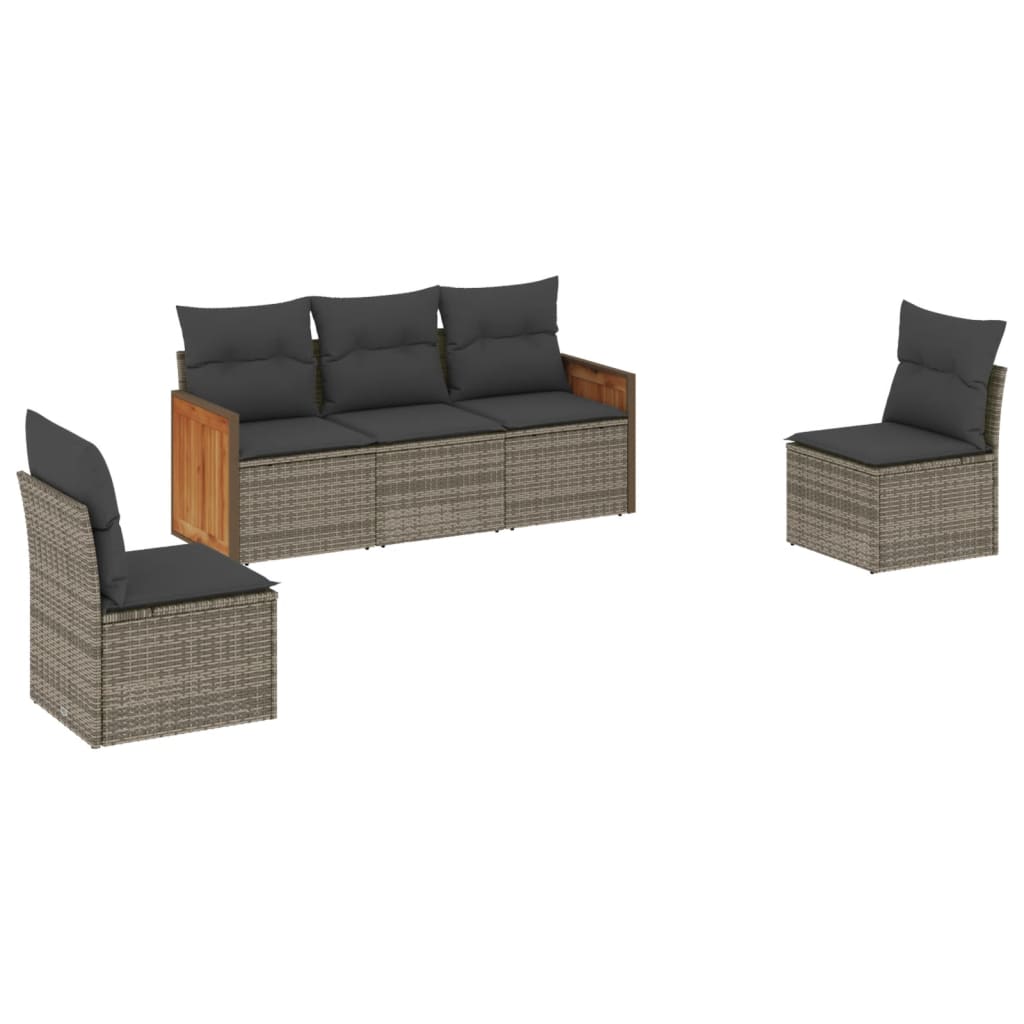 Set Divano da Giardino 5 pz con Cuscini-Sofa da Giardino-Divanetto da esterno Grigio in Polyrattan 792476