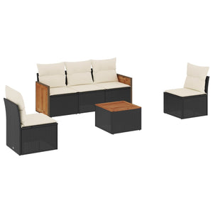 Set Divano da Giardino 6 pz con Cuscini-Sofa da Giardino-Divanetto da esterno Nero in Polyrattan 162565
