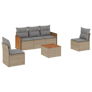 Set Divano da Giardino 6 pz con Cuscini Beige in Polyrattan