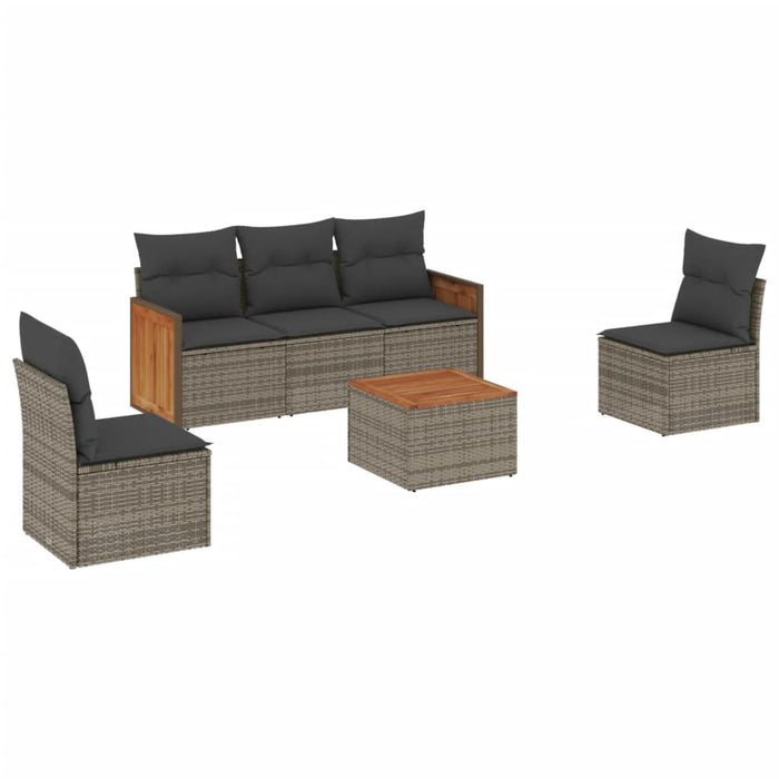 Set Divano da Giardino 6 pz con Cuscini-Sofa da Giardino-Divanetto da esterno Grigio in Polyrattan 762033
