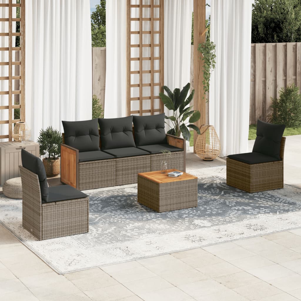 Set Divano da Giardino 6 pz con Cuscini-Sofa da Giardino-Divanetto da esterno Grigio in Polyrattan 762033