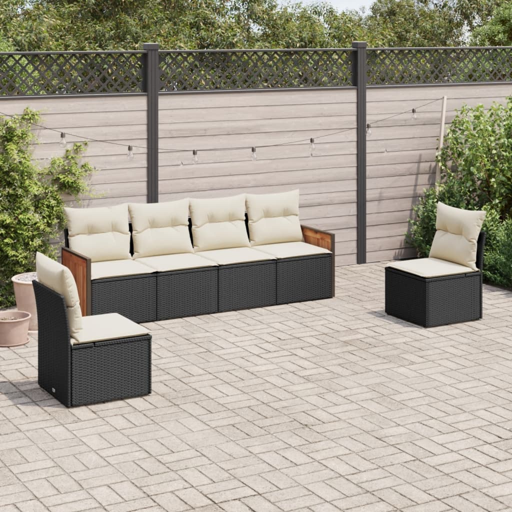 Set Divano da Giardino 6 pz con Cuscini-Sofa da Giardino-Divanetto da esterno Nero in Polyrattan 550136