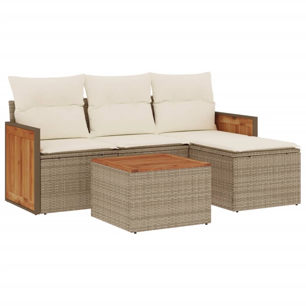 Set Divano da Giardino 5 pz con Cuscini-Sofa da Giardino-Divanetto da esterno Beige in Polyrattan 856172