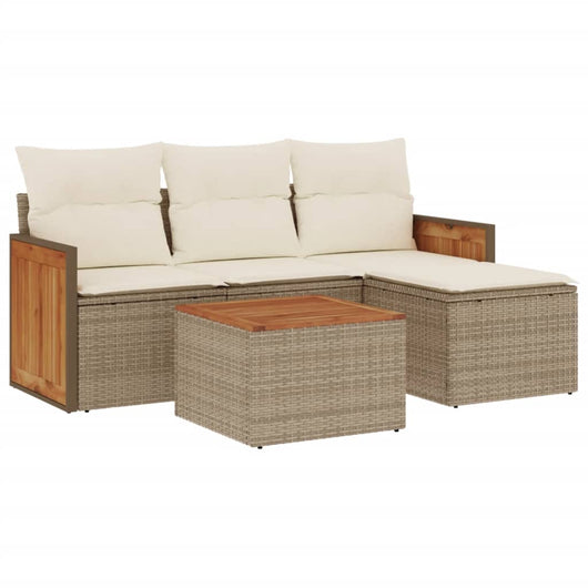Set Divano da Giardino 5 pz con Cuscini-Sofa da Giardino-Divanetto da esterno Beige in Polyrattan 856172