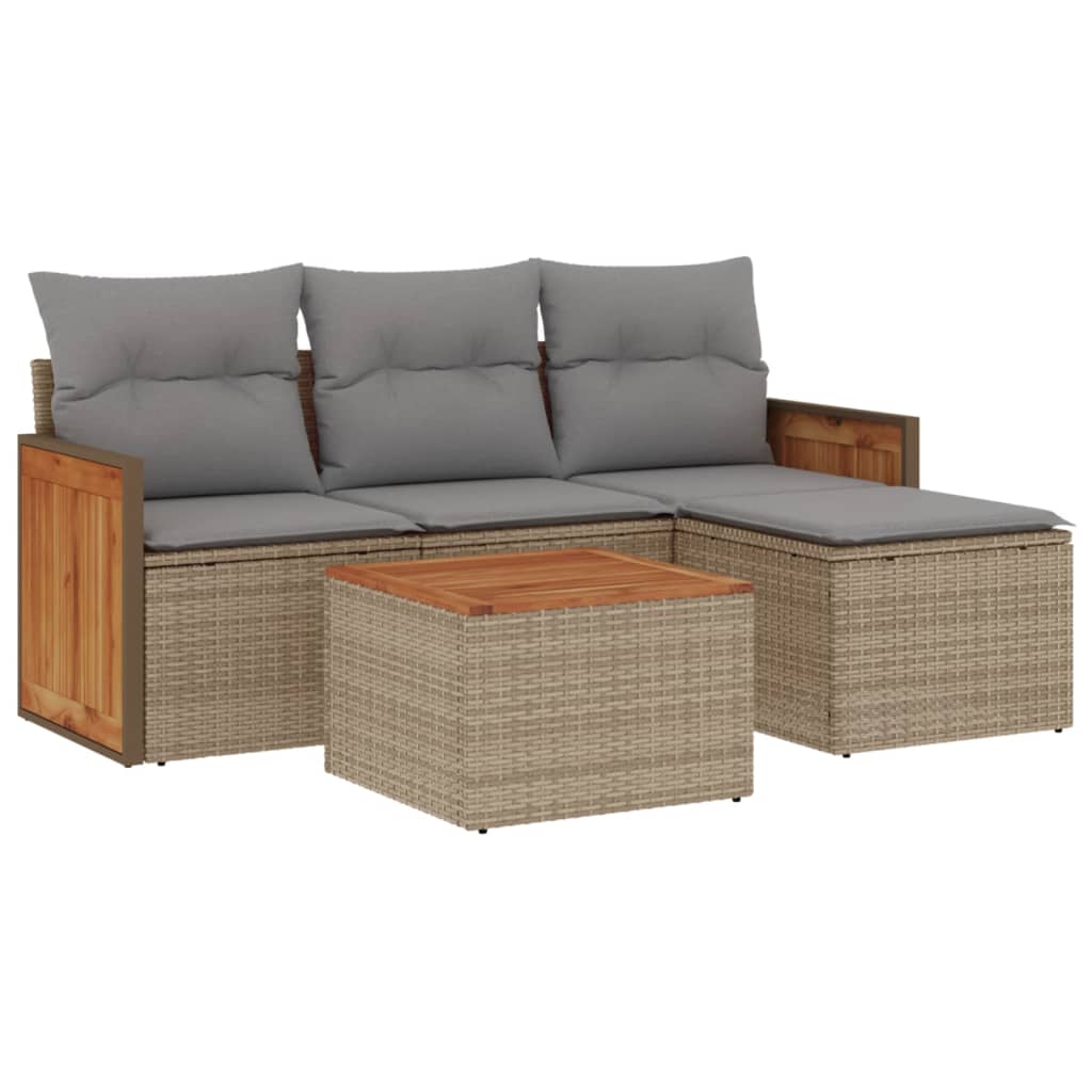 Set Divano da Giardino 5 pz con Cuscini-Sofa da Giardino-Divanetto da esterno Beige in Polyrattan 720376