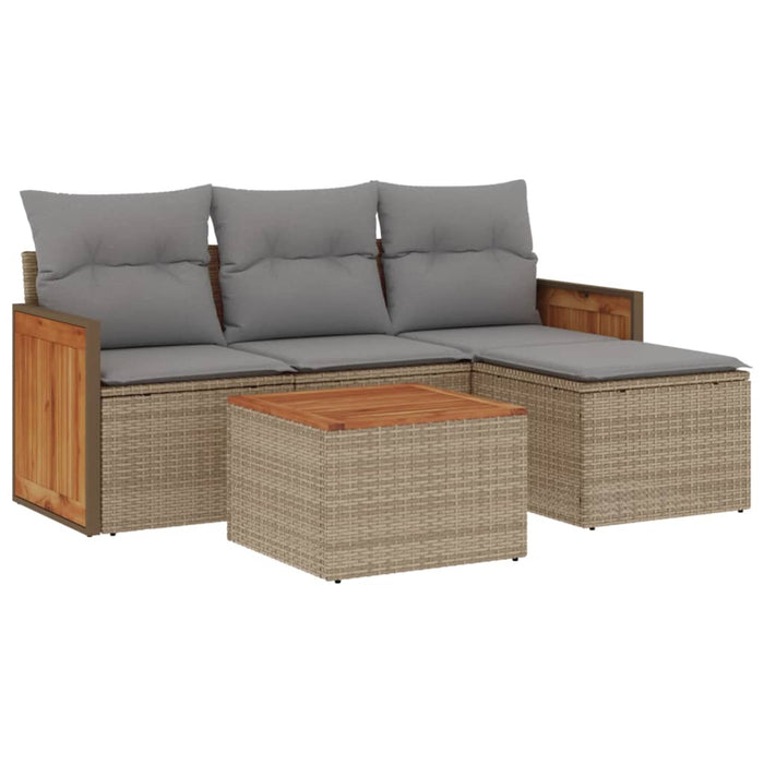 Set Divano da Giardino 5 pz con Cuscini-Sofa da Giardino-Divanetto da esterno Beige in Polyrattan 720376