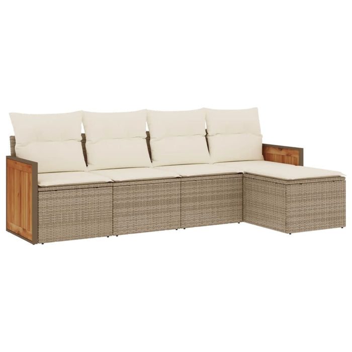 Set Divano da Giardino 5 pz con Cuscini-Sofa da Giardino-Divanetto da esterno Beige in Polyrattan 724243