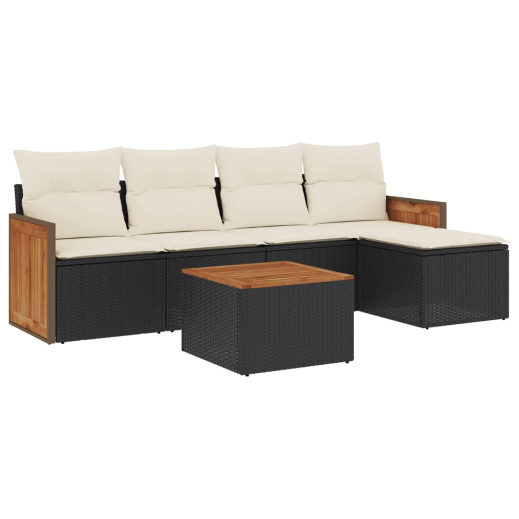 Set Divano da Giardino 6 pz con Cuscini-Sofa da Giardino-Divanetto da esterno Nero in Polyrattan 391797