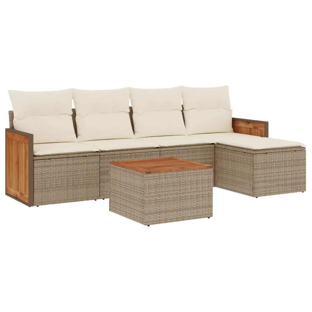 Set Divano da Giardino 6 pz con Cuscini Beige in Polyrattan