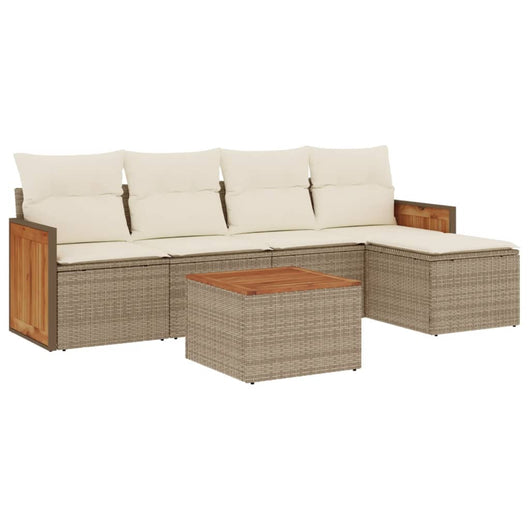 Set Divano da Giardino 6 pz con Cuscini Beige in Polyrattan