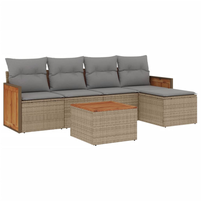 Set Divano da Giardino 6 pz con Cuscini-Sofa da Giardino-Divanetto da esterno Beige in Polyrattan 484834