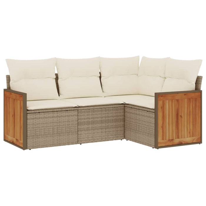 Set Divano da Giardino 4 pz con Cuscini-Sofa da Giardino-Divanetto da esterno Beige in Polyrattan 710710