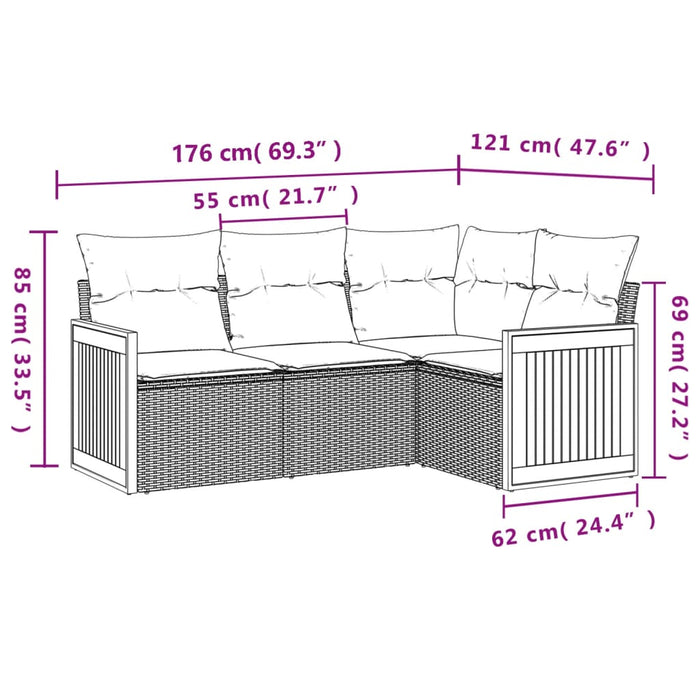 Set Divano da Giardino 4 pz con Cuscini-Sofa da Giardino-Divanetto da esterno Beige in Polyrattan 710710