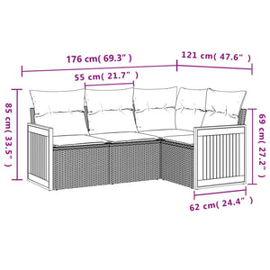 Set Divano da Giardino 4 pz con Cuscini-Sofa da Giardino-Divanetto da esterno Beige in Polyrattan 258464