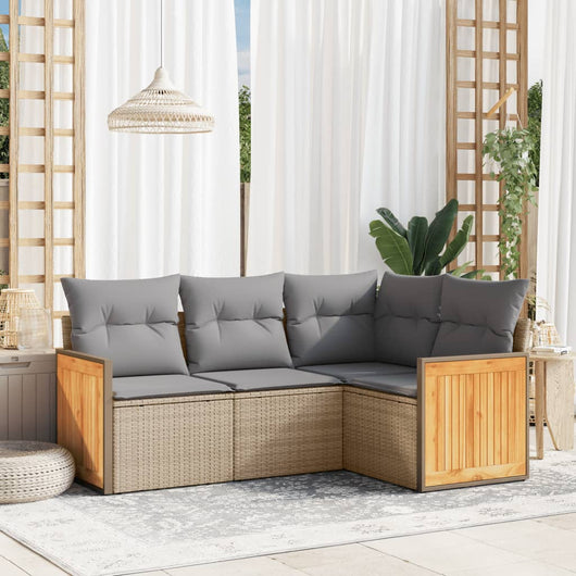 Set Divano da Giardino 4 pz con Cuscini-Sofa da Giardino-Divanetto da esterno Beige in Polyrattan 258464