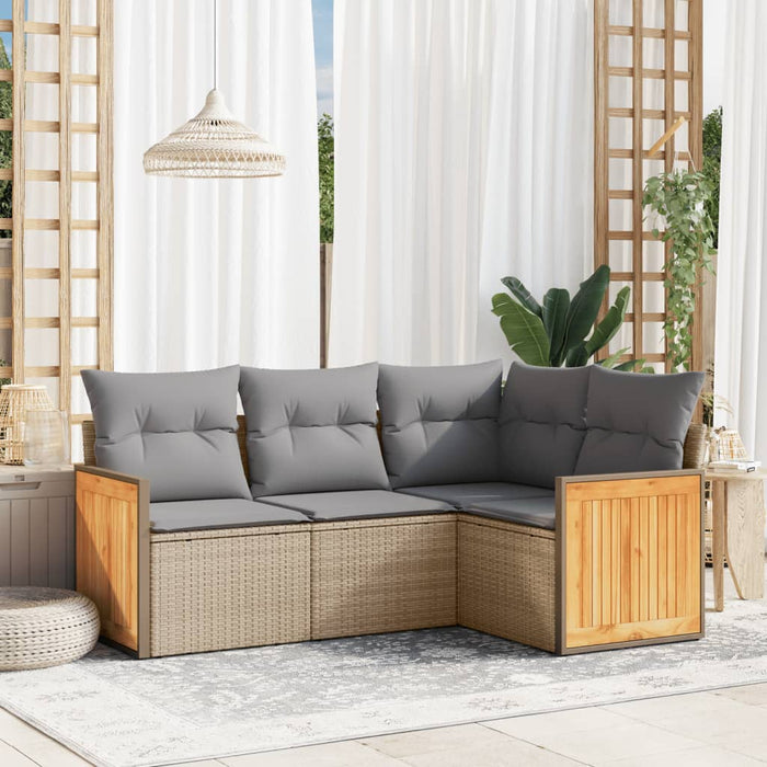 Set Divano da Giardino 4 pz con Cuscini-Sofa da Giardino-Divanetto da esterno Beige in Polyrattan 258464