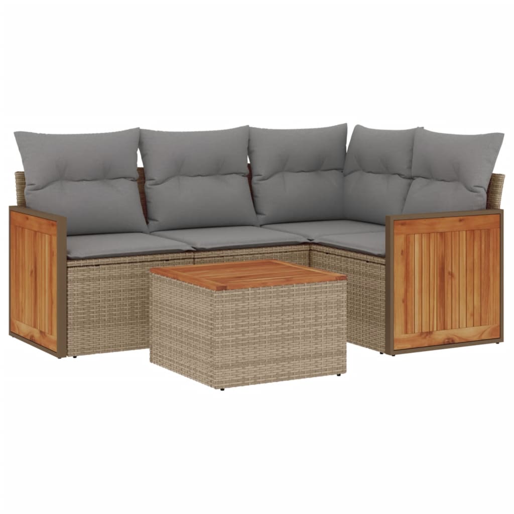 Set Divano da Giardino 5 pz con Cuscini-Sofa da Giardino-Divanetto da esterno Beige in Polyrattan 433352