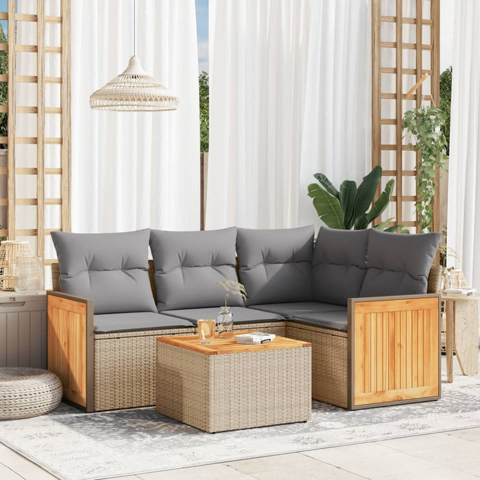 Set Divano da Giardino 5 pz con Cuscini-Sofa da Giardino-Divanetto da esterno Beige in Polyrattan 433352