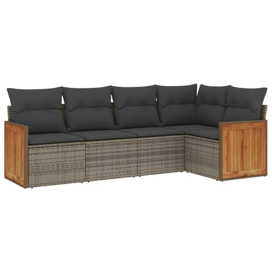 Set Divano da Giardino 5 pz con Cuscini-Sofa da Giardino-Divanetto da esterno Grigio in Polyrattan 144337