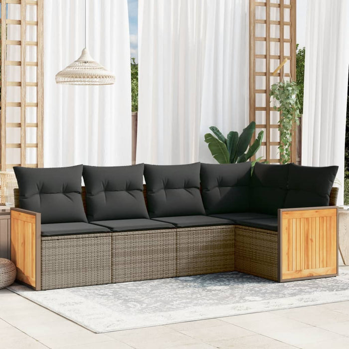 Set Divano da Giardino 5 pz con Cuscini-Sofa da Giardino-Divanetto da esterno Grigio in Polyrattan 144337