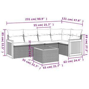 Set Divano da Giardino 6 pz con Cuscini Nero in Polyrattan