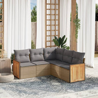 Set Divano da Giardino 5 pz con Cuscini-Sofa da Giardino-Divanetto da esterno Beige in Polyrattan 456497