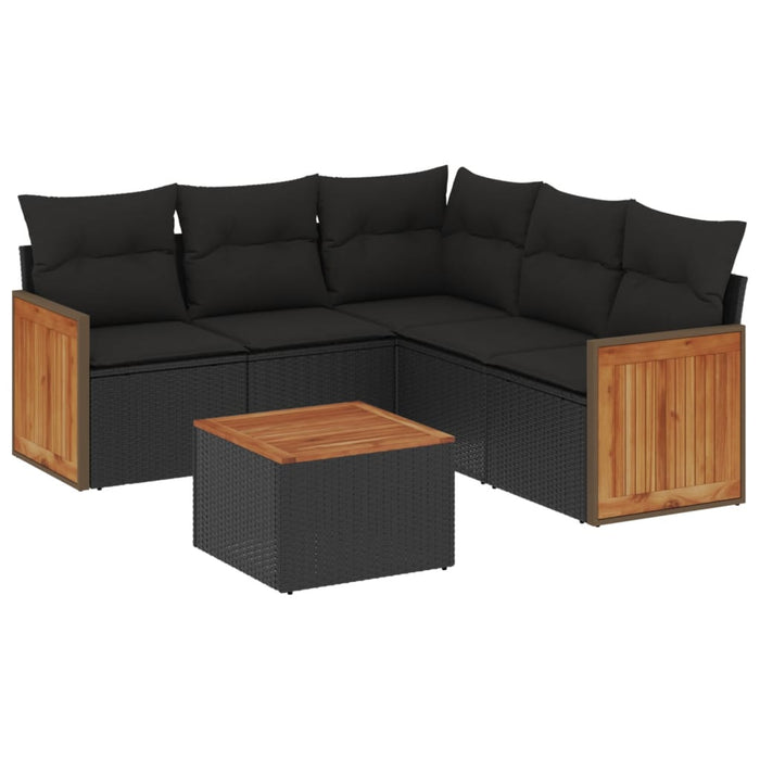 Set Divano da Giardino 6 pz con Cuscini Nero in Polyrattan 3227644