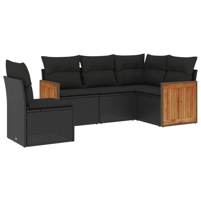 Set Divani da Giardino 5 pz con Cuscini in Polyrattan Nero 3227651