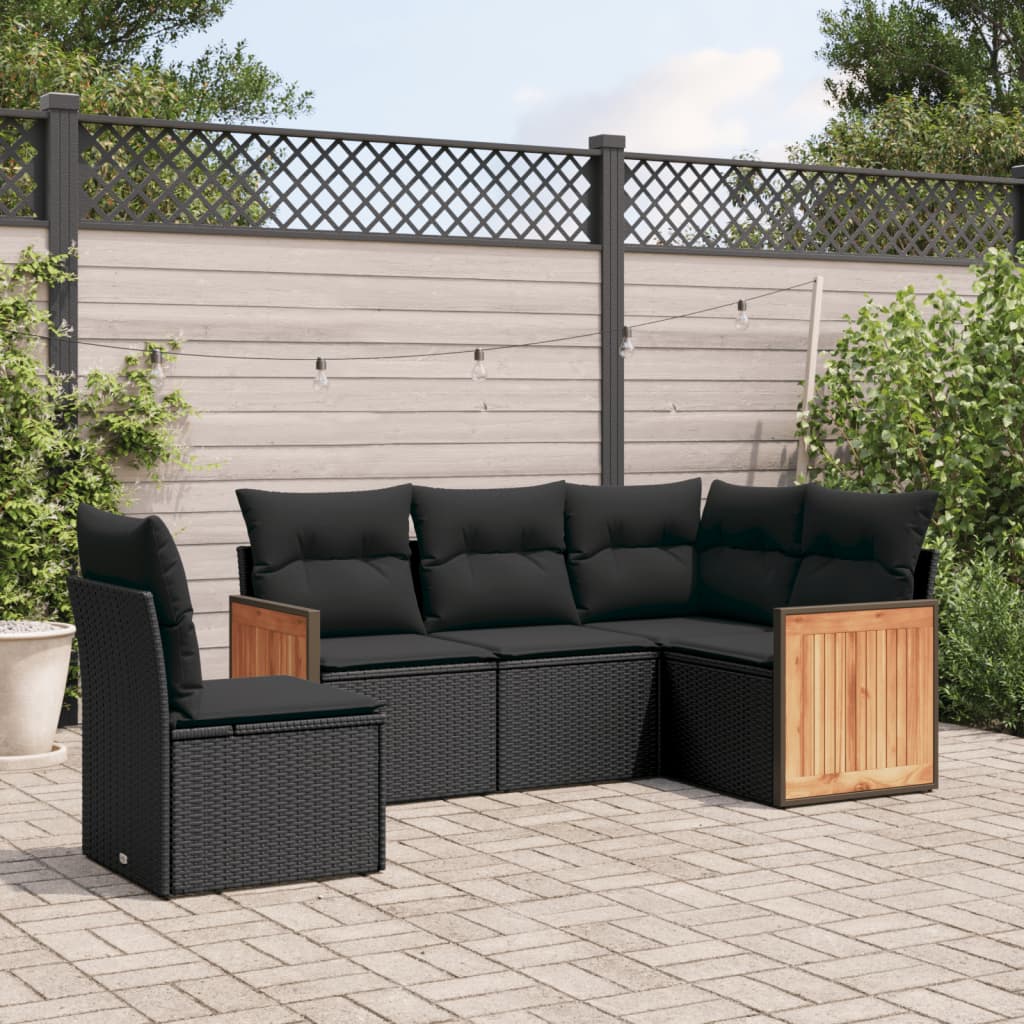 Set Divani da Giardino 5 pz con Cuscini in Polyrattan Nero 3227651