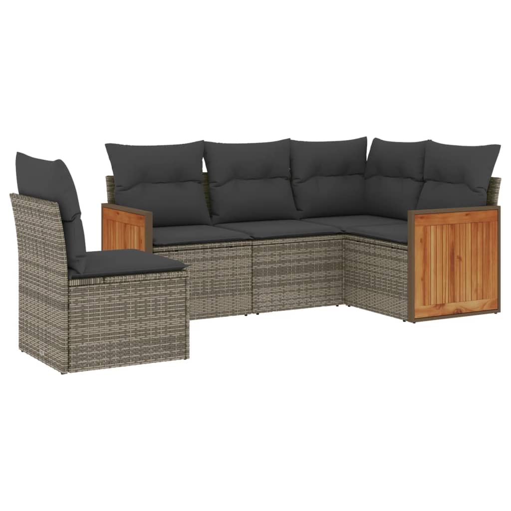 Set Divano da Giardino 5 pz con Cuscini-Sofa da Giardino-Divanetto da esterno Grigio in Polyrattan 690177