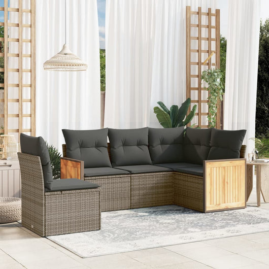 Set Divano da Giardino 5 pz con Cuscini-Sofa da Giardino-Divanetto da esterno Grigio in Polyrattan 690177
