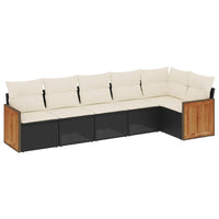 Set Divano da Giardino 6 pz con Cuscini-Sofa da Giardino-Divanetto da esterno Nero in Polyrattan 100743
