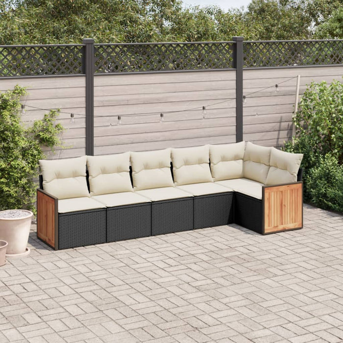 Set Divano da Giardino 6 pz con Cuscini-Sofa da Giardino-Divanetto da esterno Nero in Polyrattan 100743