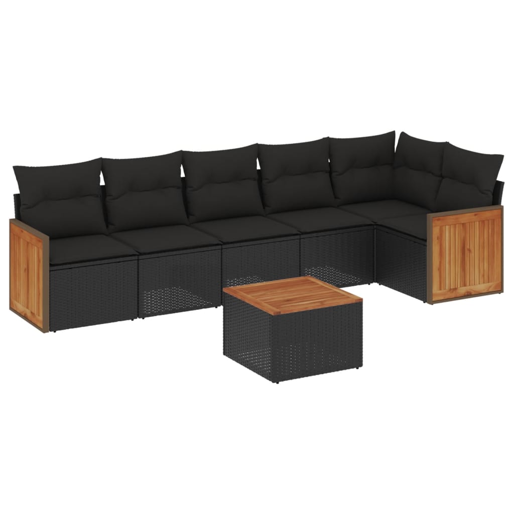 Set Divani da Giardino con Cuscini 7pz Nero Polyrattan