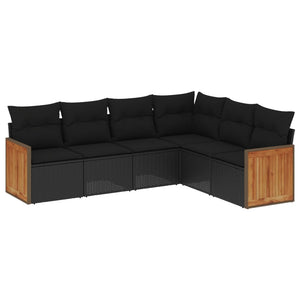 Set Divano da Giardino 6 pz con Cuscini Nero in Polyrattan