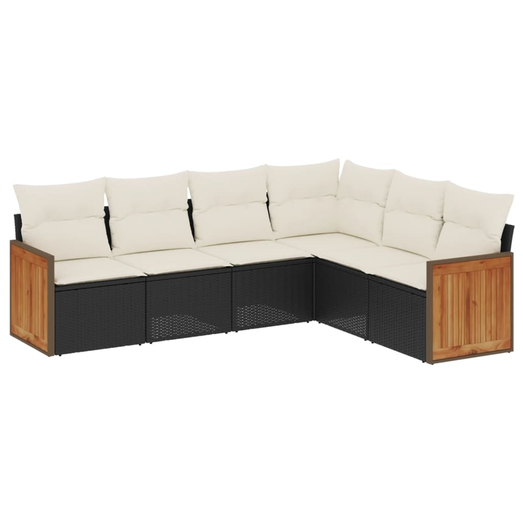 Set Divano da Giardino 6 pz con Cuscini-Sofa da Giardino-Divanetto da esterno Nero in Polyrattan 324489