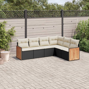 Set Divano da Giardino 6 pz con Cuscini-Sofa da Giardino-Divanetto da esterno Nero in Polyrattan 324489