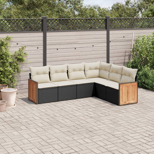 Set Divano da Giardino 6 pz con Cuscini-Sofa da Giardino-Divanetto da esterno Nero in Polyrattan 324489