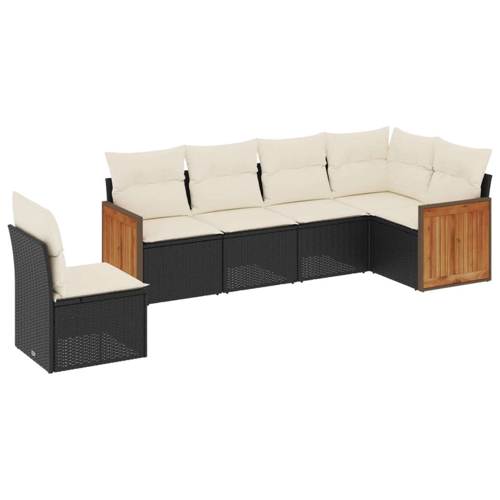 Set Divano da Giardino 6 pz con Cuscini-Sofa da Giardino-Divanetto da esterno Nero in Polyrattan 774490