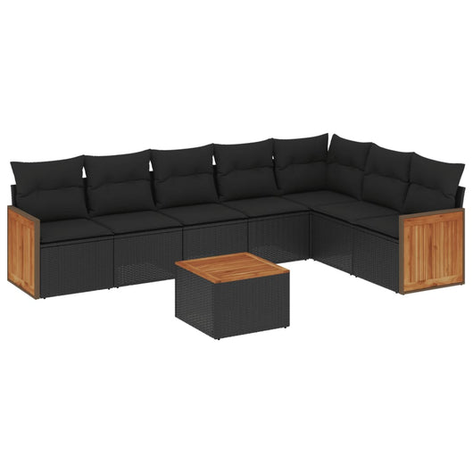 Set Divani da Giardino con Cuscini 8 pz Nero in Polyrattan