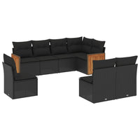 Set Divani da Giardino con Cuscini 8 pz Nero in Polyrattan