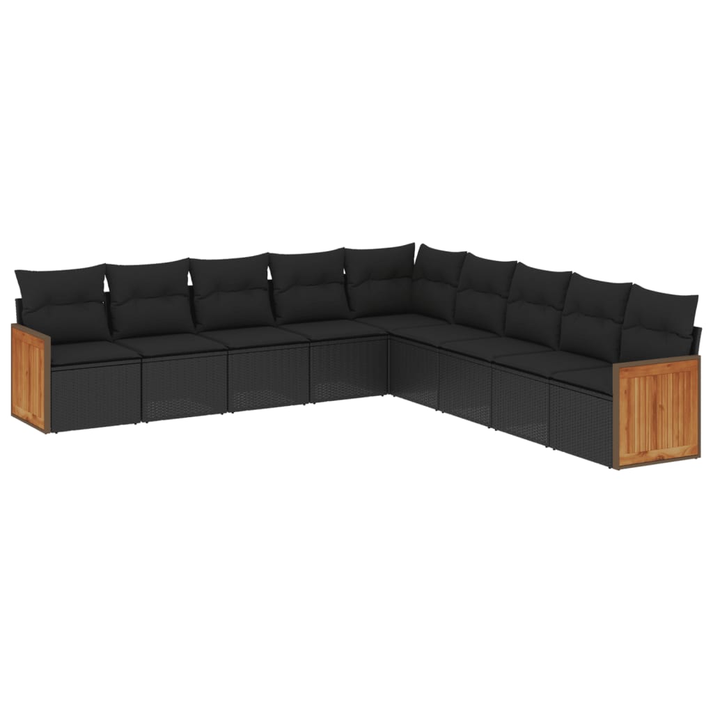 Set Divani da Giardino 9 pz con Cuscini Nero in Polyrattan