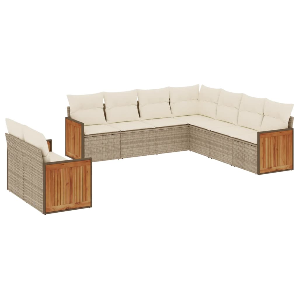 Set Divano da Giardino 9 pz con Cuscini Beige in Polyrattan 3227780