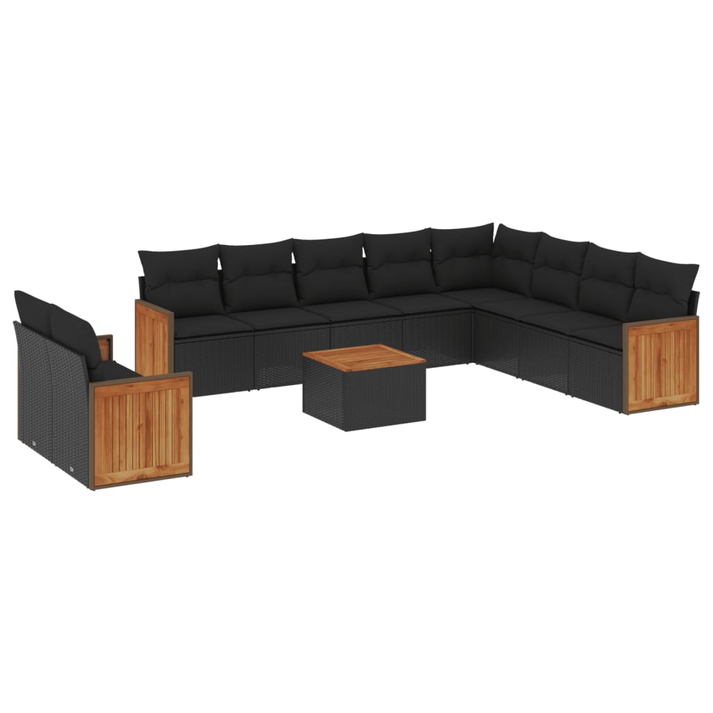 Set Divani da Giardino 11 pz con Cuscini in Polyrattan Nero 3227798
