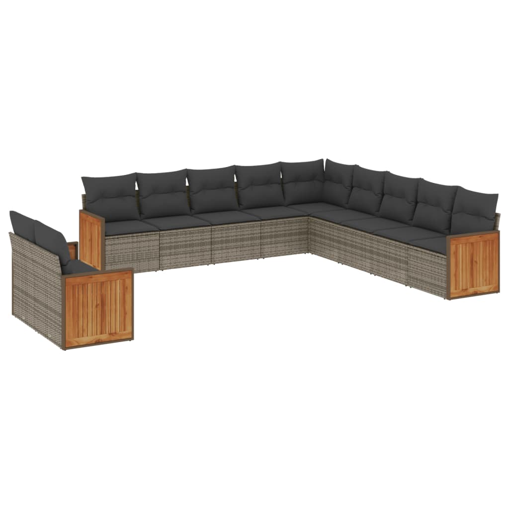 Set Divani da Giardino 11 pz con Cuscini in Polyrattan Grigio 3227810