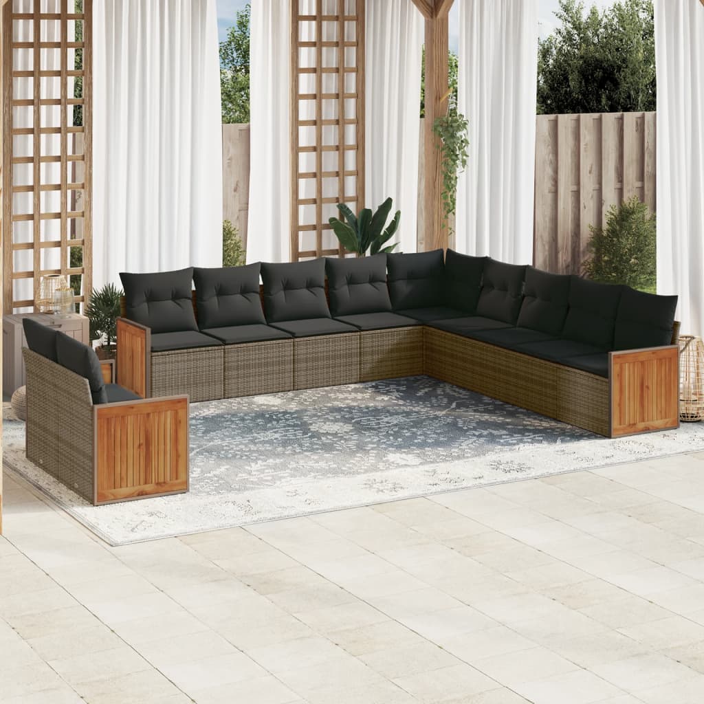 Set Divani da Giardino 11 pz con Cuscini in Polyrattan Grigio 3227810