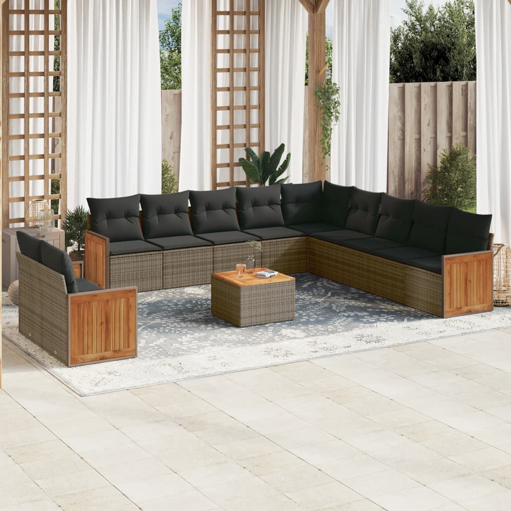 Set Divani da Giardino 12 pz con Cuscini Grigio in Polyrattan 3227817