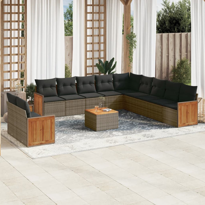 Set Divani da Giardino 12 pz con Cuscini Grigio in Polyrattan 3227817