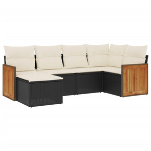 Set Divano da Giardino 6 pz con Cuscini-Sofa da Giardino-Divanetto da esterno Nero in Polyrattan 101673
